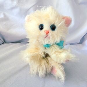 Kitty Kitty Kittens Cream Persian Cat Plush Teal Bow DSI Purrs Y2K 8 Inch 2000